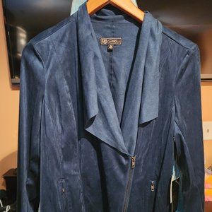 DG2 DRAPE FRONT FAUX SUEDE BOMBER JACKET